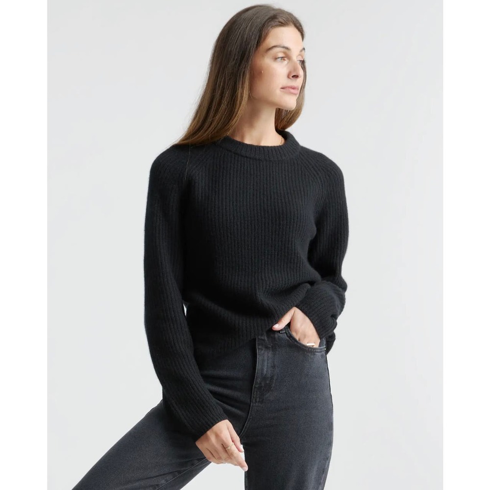 QUINCE Black Mongolian Cashmere Fisherman Crewneck Sweater Size Small